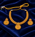 Traditional Gold-Tone Multi-Strand Necklace Set with Red & Green Stone Accents