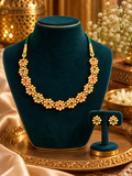 Traditional Gold-Tone Necklace Set with Red & Green Stone Accents