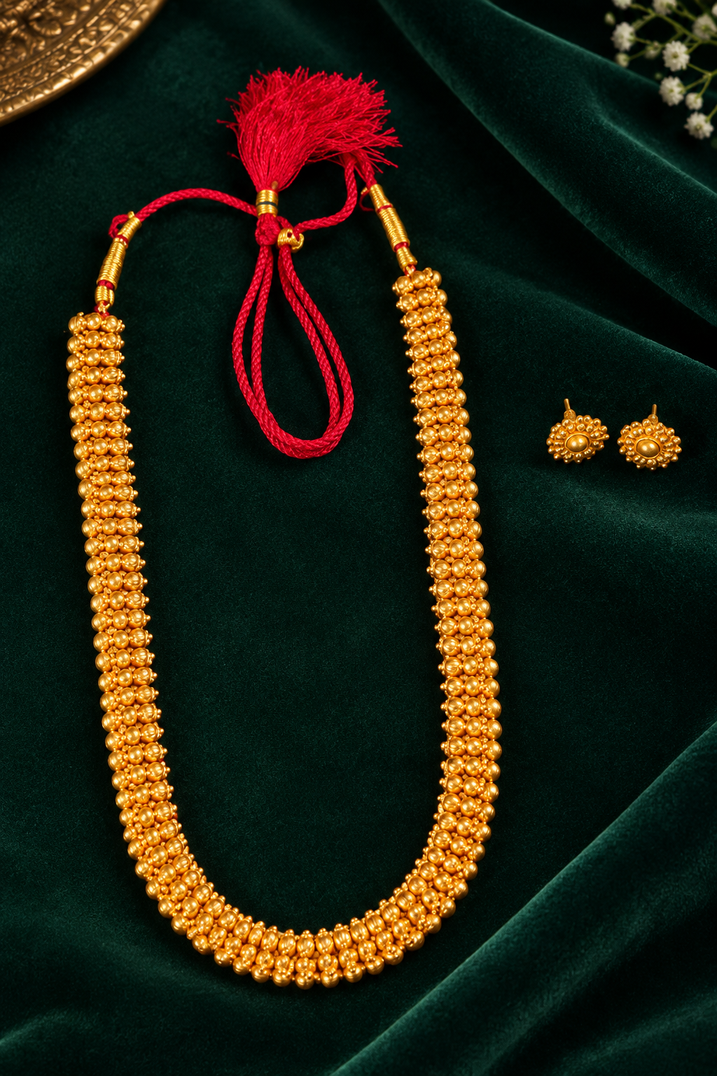 Traditional Gold-Tone Beaded Necklace Set with Matching Earrings