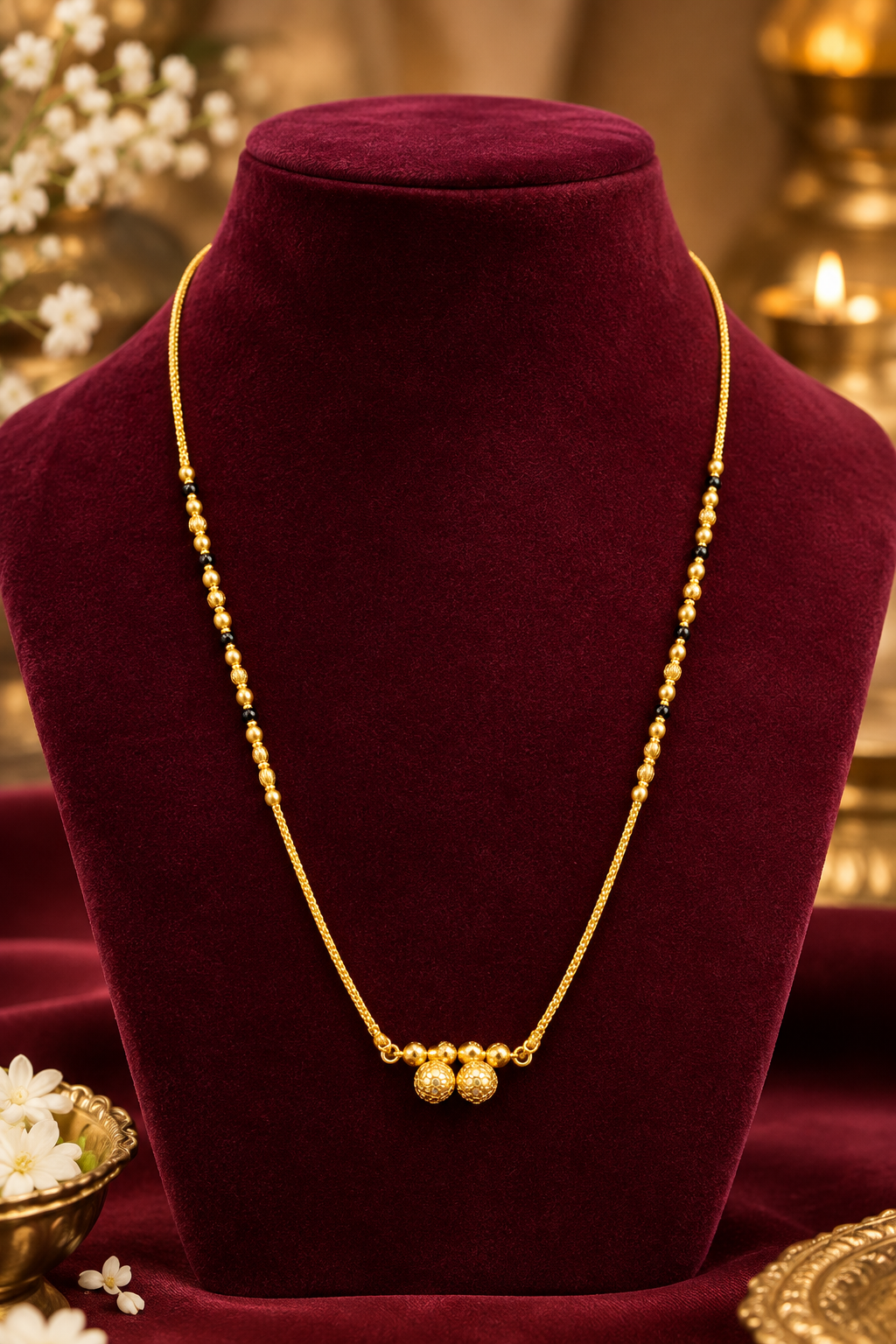 Elegant Gold-Tone Mangalsutra with Twin Gold Bead Pendant