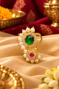 Emerald Green & Ruby Pearl Press Nathani – Gold Tone