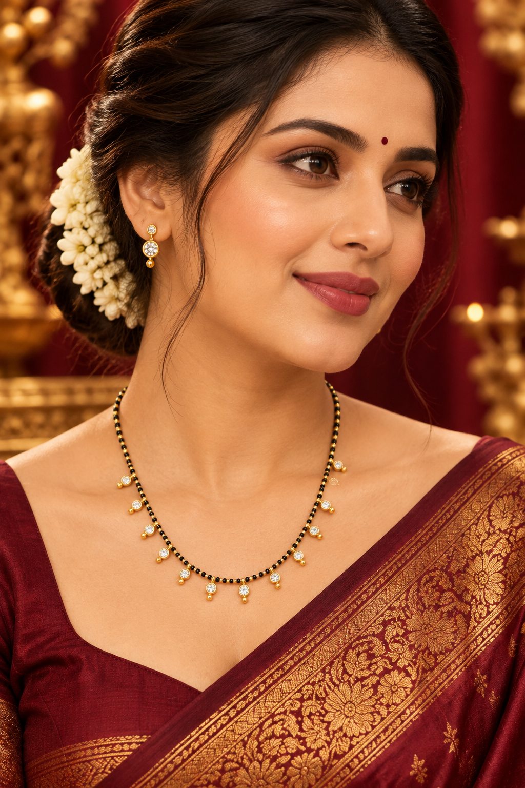 Elegant Black Beaded Mangalsutra with Sparkling Stone Drops