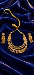 Traditional Gold-Tone Necklace Set with Green Stone Accents & Matching Earrings
