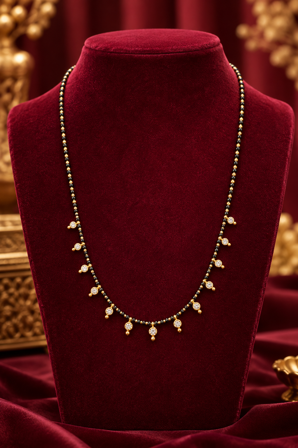 Elegant Black Beaded Mangalsutra with Sparkling Stone Drops