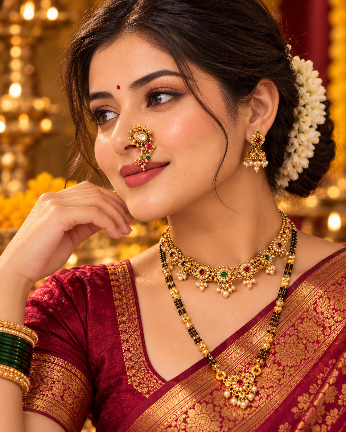 Traditional Multicolour Gold-Tone Nathani – Ethnic Nose Ring (Press Nathani)