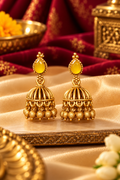 Gold-Tone Jhoomka Earrings with Yellow Teardrop Stones