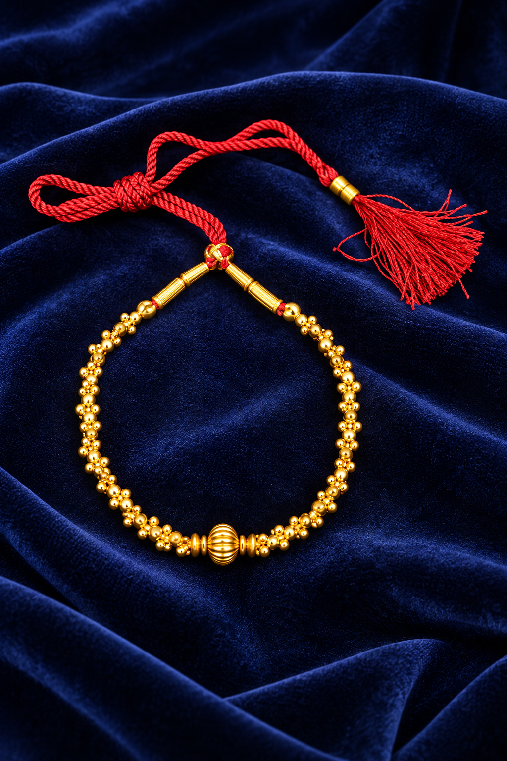 Traditional Gold-Tone Beaded Necklace with Red Dori