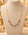 Elegant Gold-Tone Black Beaded Mangalsutra with Floral Stone Charms