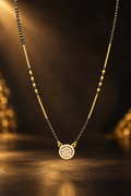 Elegant Black Beaded Mangalsutra with Circular Stone Pendant