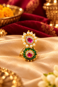 Traditional Press Nathani with Ruby-Pink Stones, Green Accents & Pearl Detailing